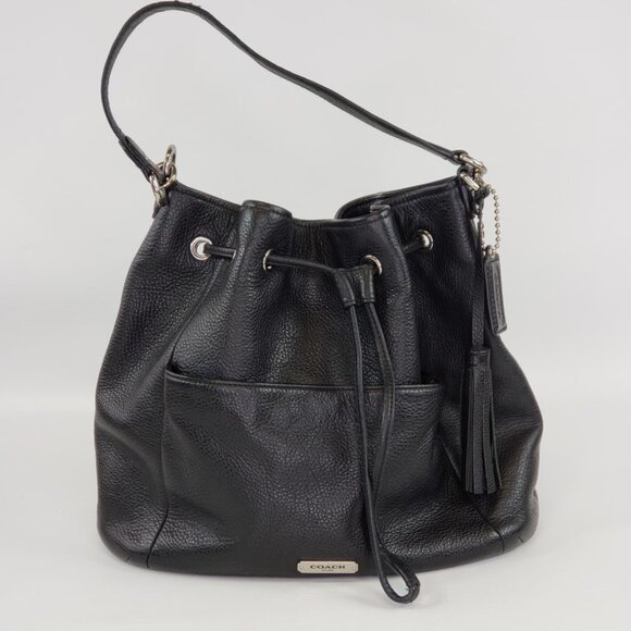 Coach AVERY Black Pebble Leather HOBO Drawstring Shoulder Bag Purse Style 27003 - Picture 1 of 15